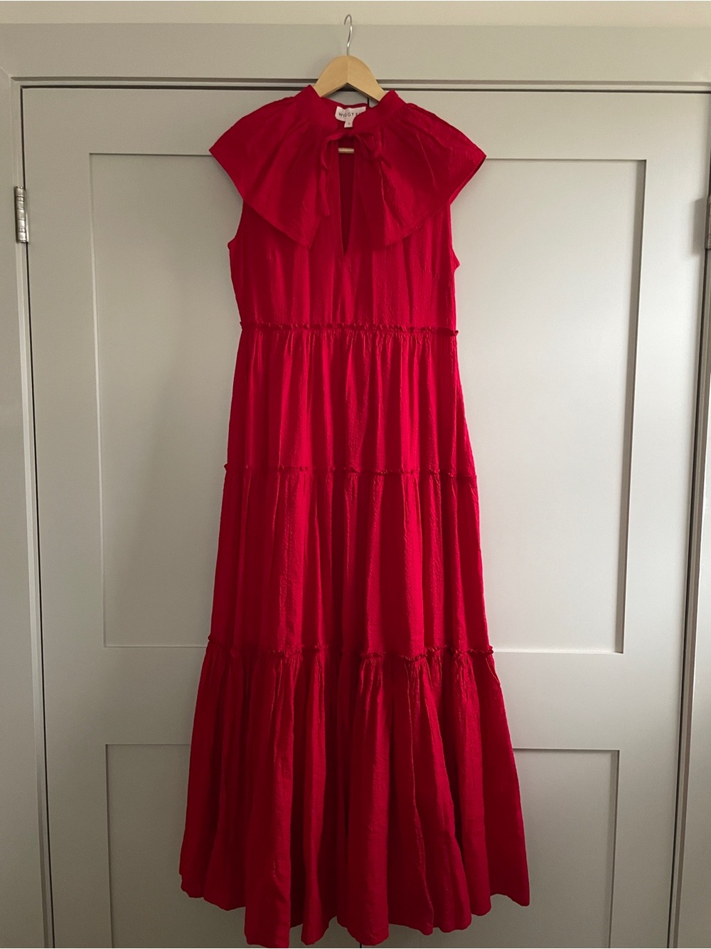 WIGGY KIT Red Tiered Maxi Dress with Tie Neck